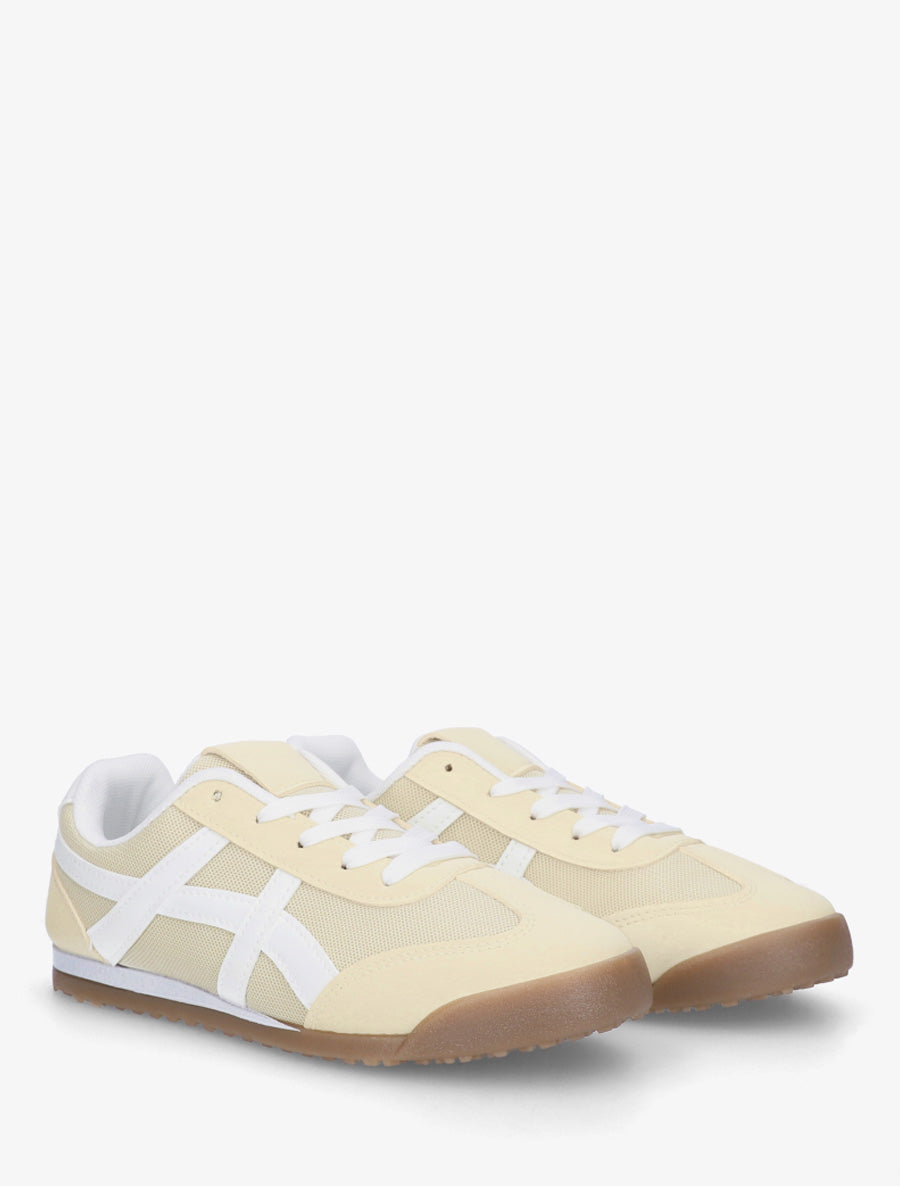 Baskets en tissu à empiècements simili - Jaune pastel - 4