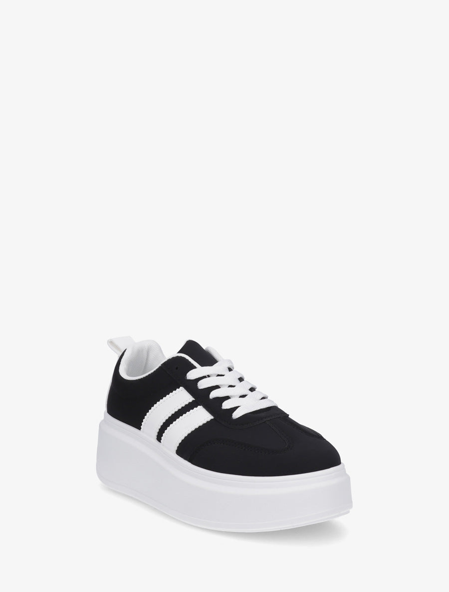 Baskets effet nubuck à bandes - Noir - 2