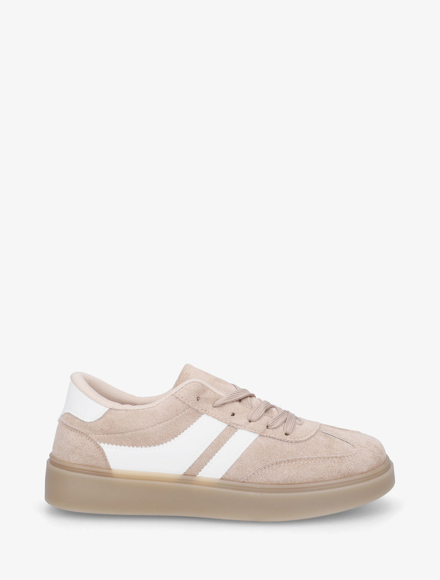 Sneakers en suédine à bandes contrastantes - Taupe - 1