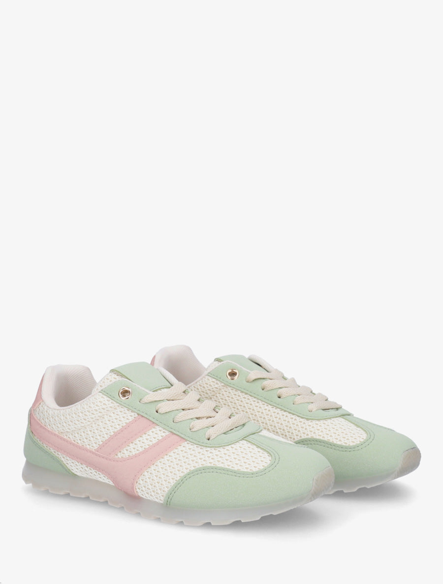 Baskets en tissu texturé et suédine - Vert amande - 4