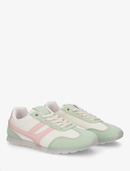 Baskets en tissu texturé et suédine - Vert amande - 4