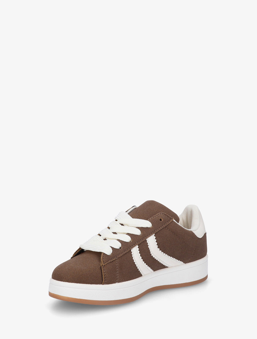 Baskets effet nubuck à bandes dentelées - Marron - 3