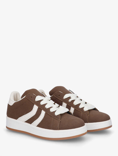 Baskets effet nubuck à bandes dentelées - Marron - 4