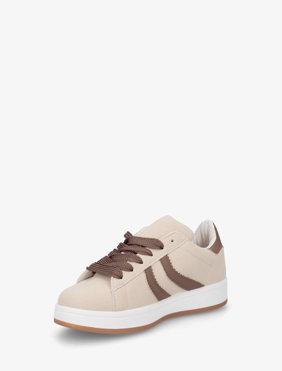 Baskets effet nubuck à bandes dentelées - Beige - 3
