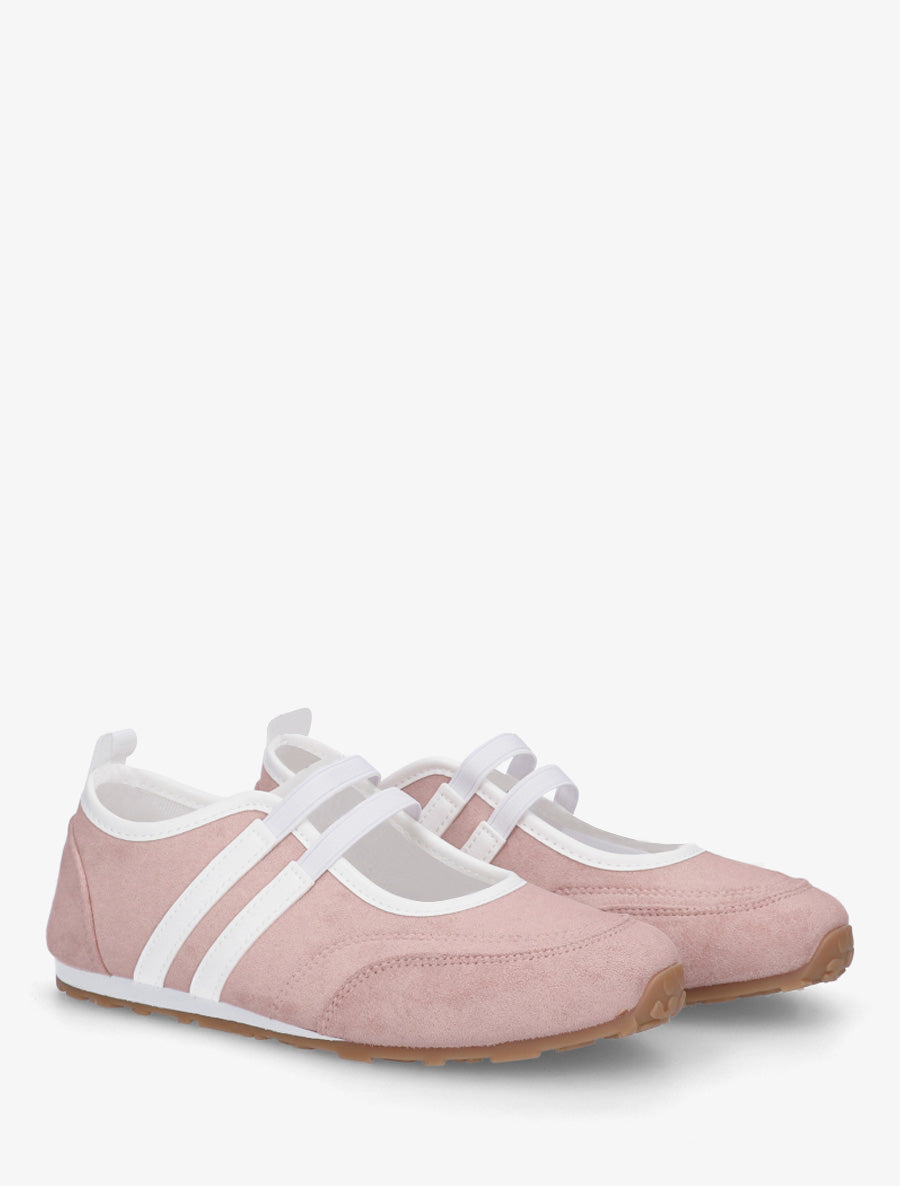 Ballerines en suédine à bandes - Rose - 4