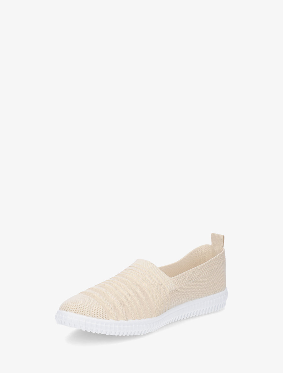 Slip-on en maille ajourée rayée - Beige - 3