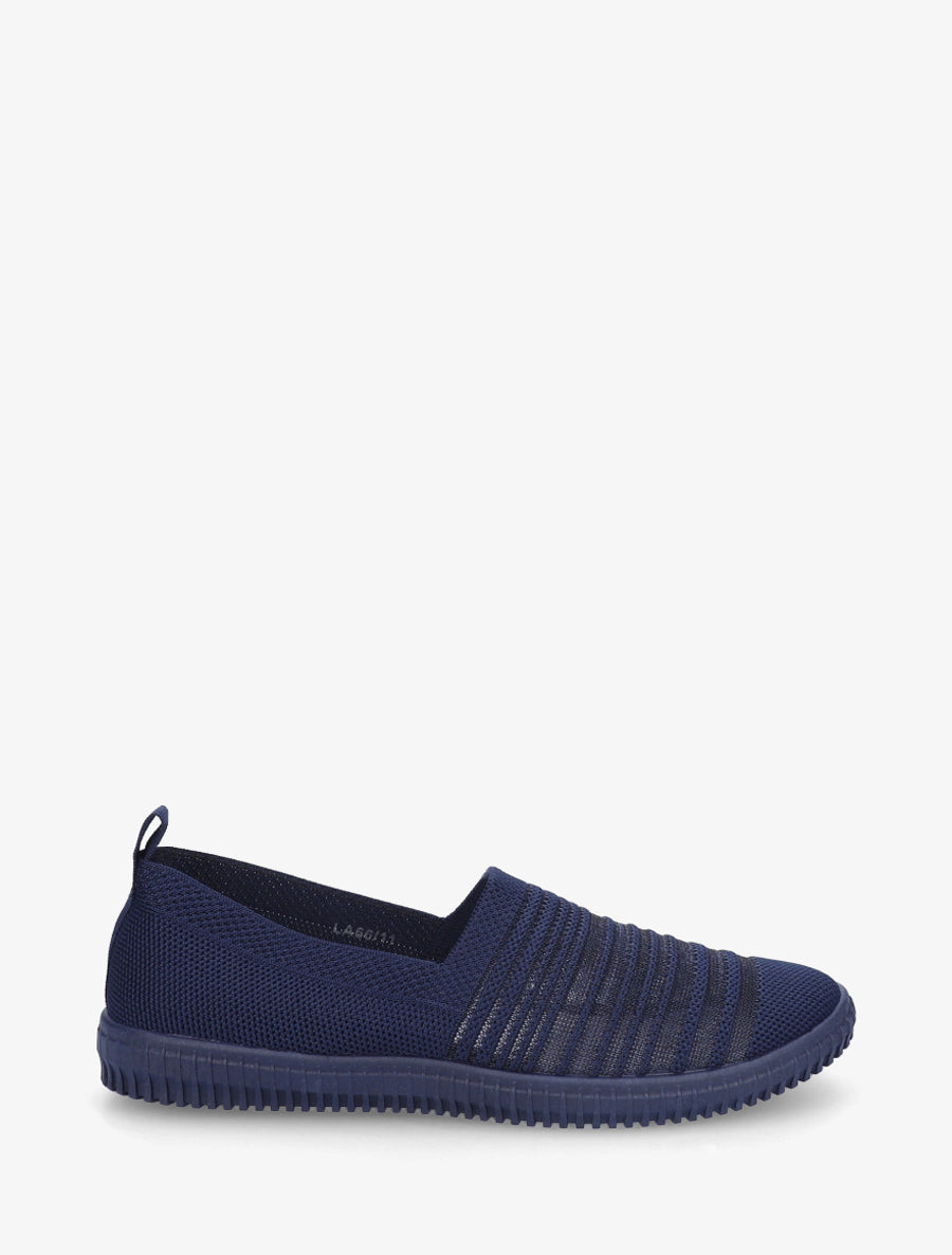 Slip-on en maille ajourée rayée - Marine - 1