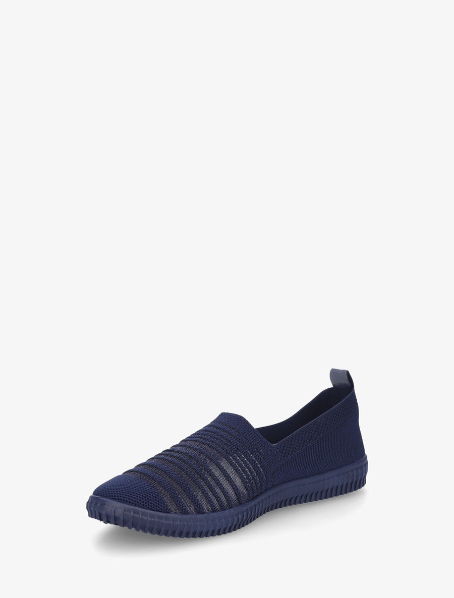 Slip-on en maille ajourée rayée - Marine - 3