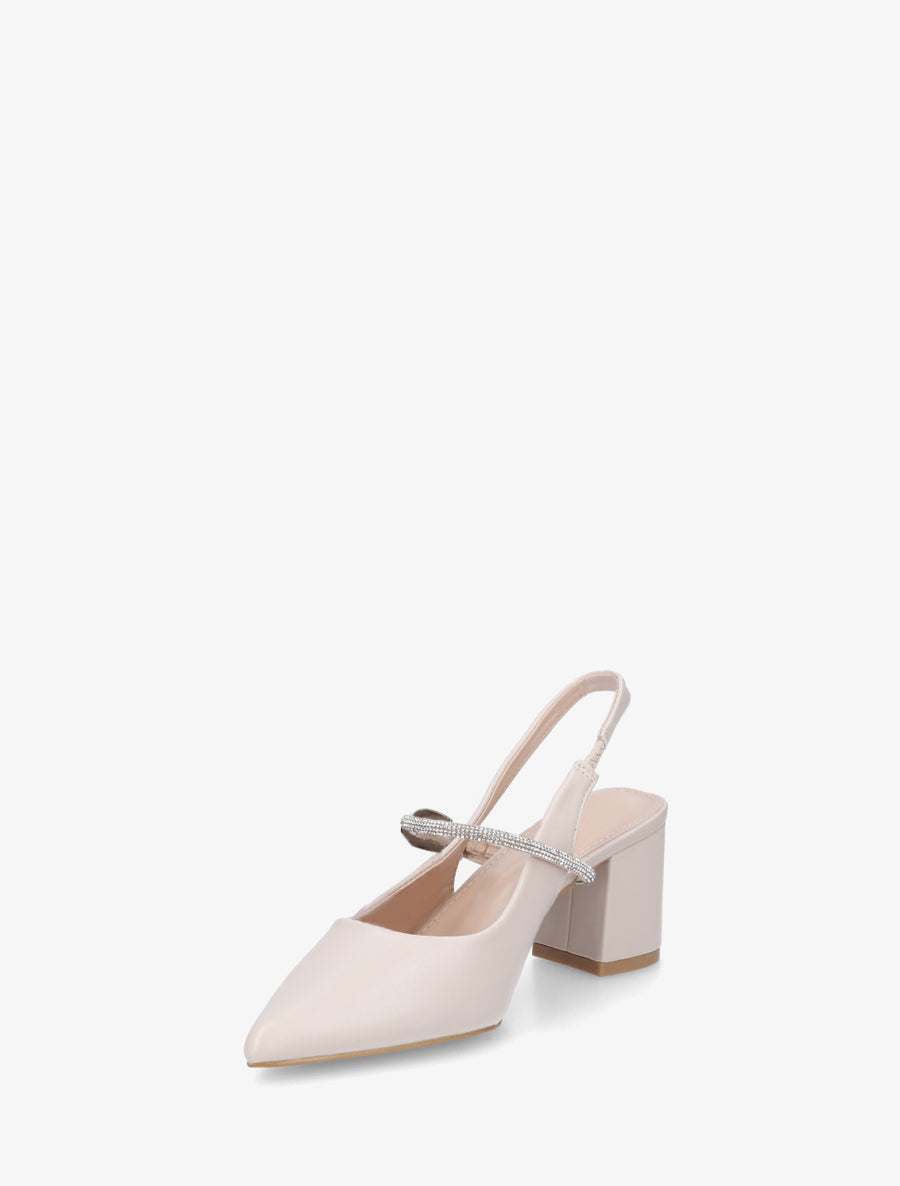 Escarpins unis à bride strassée - Beige - 3
