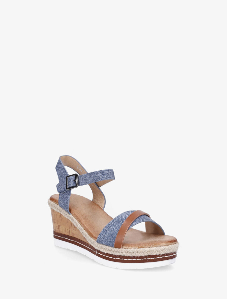 Sandales compensées à semelle effet bois - Bleu - 2