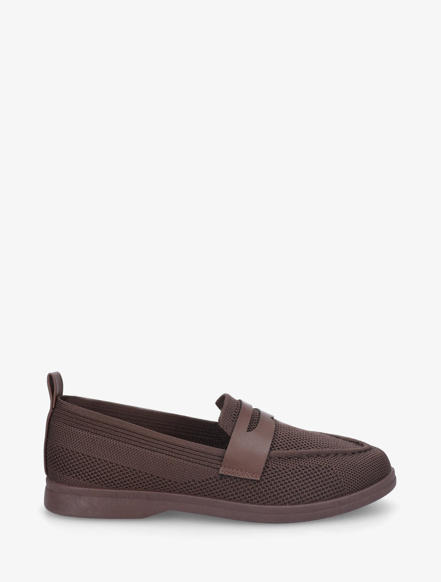 Mocassins en tissu à empiècement simili - Marron - 1