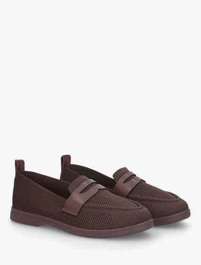 Mocassins en tissu à empiècement simili - Marron - 4