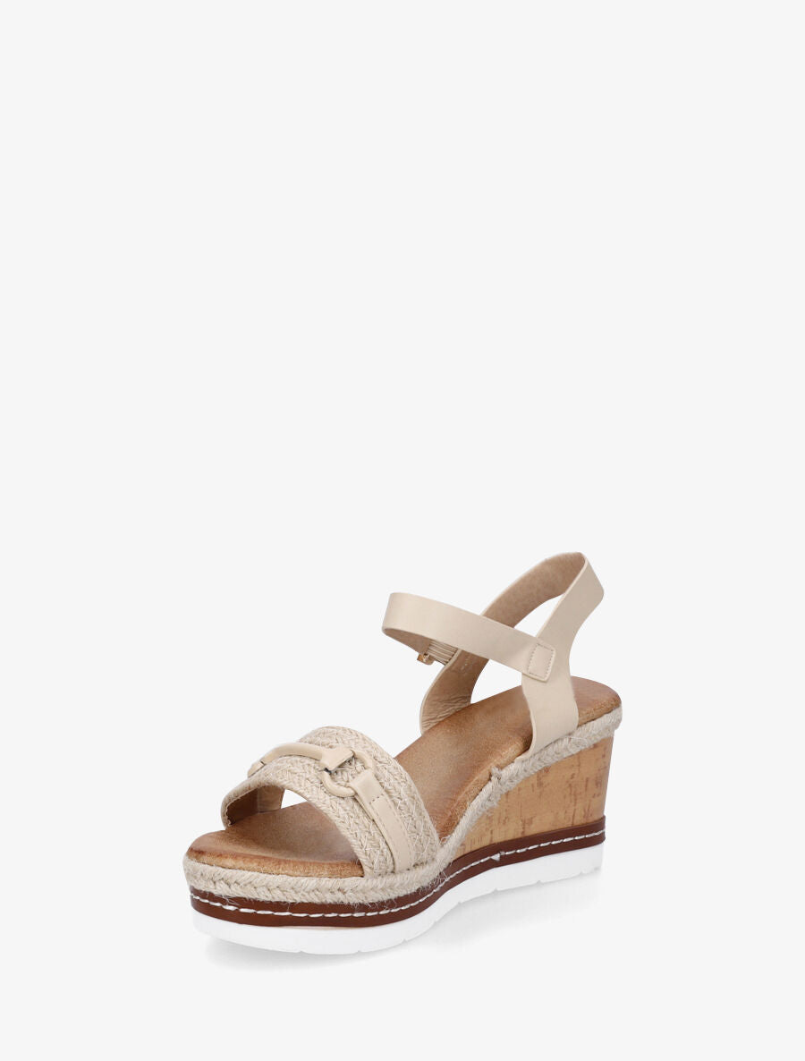 Sandales compensées à bride et tresse en raphia - Beige - 4