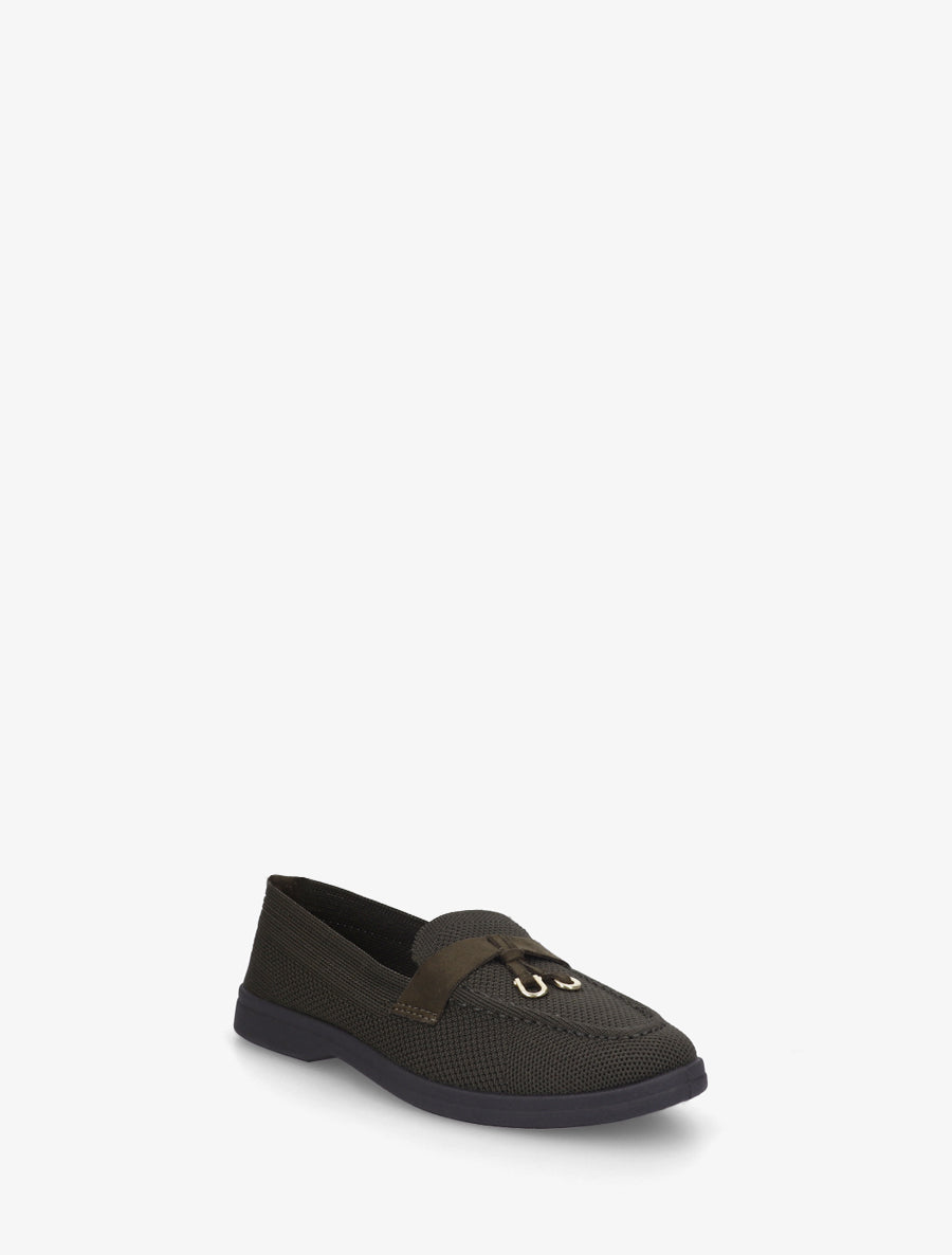 Mocassins en tissu à bijoux métalliques - Kaki - 2