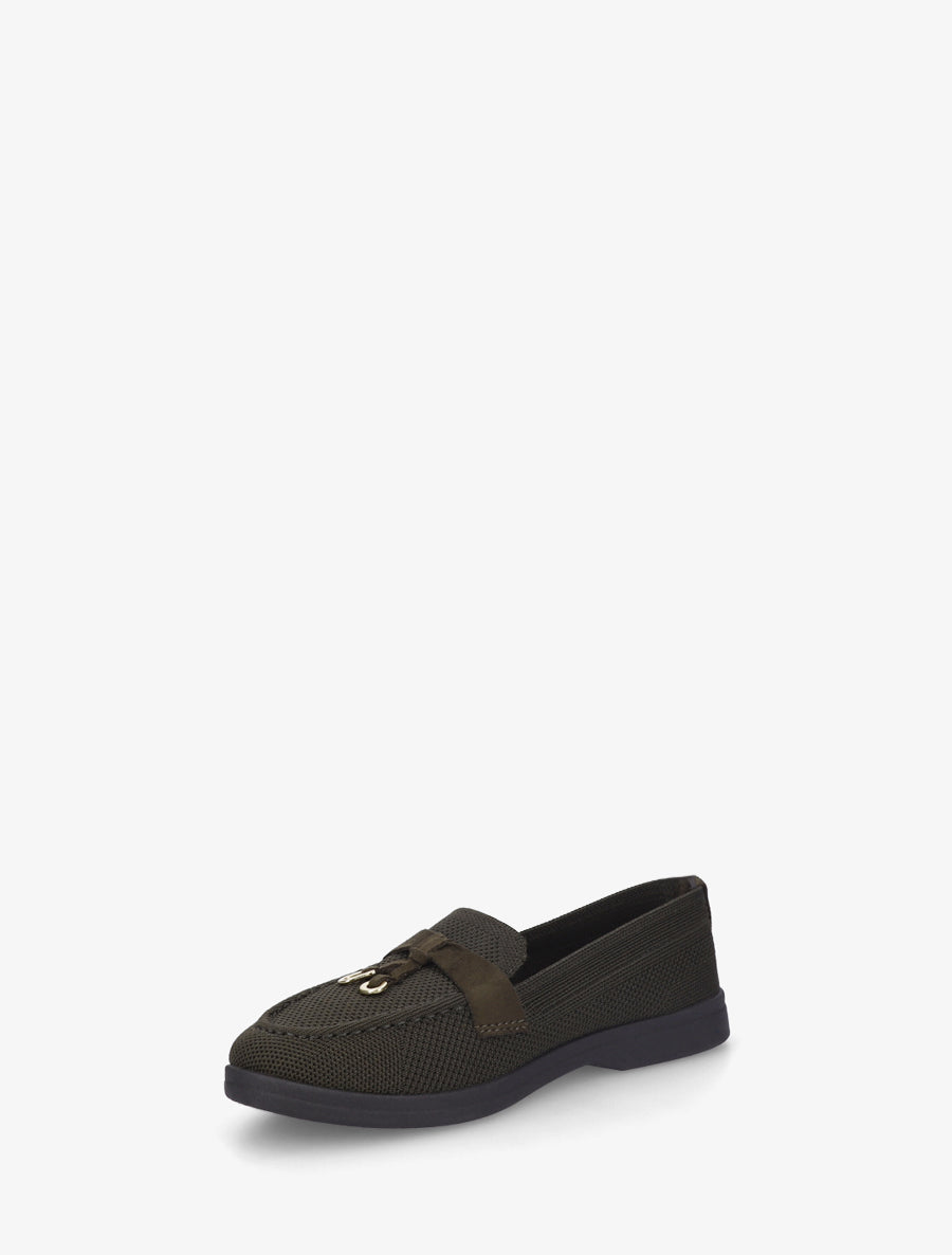 Mocassins en tissu à bijoux métalliques - Kaki - 3