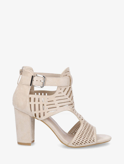 Sandales en suédine à talon - Beige - 1