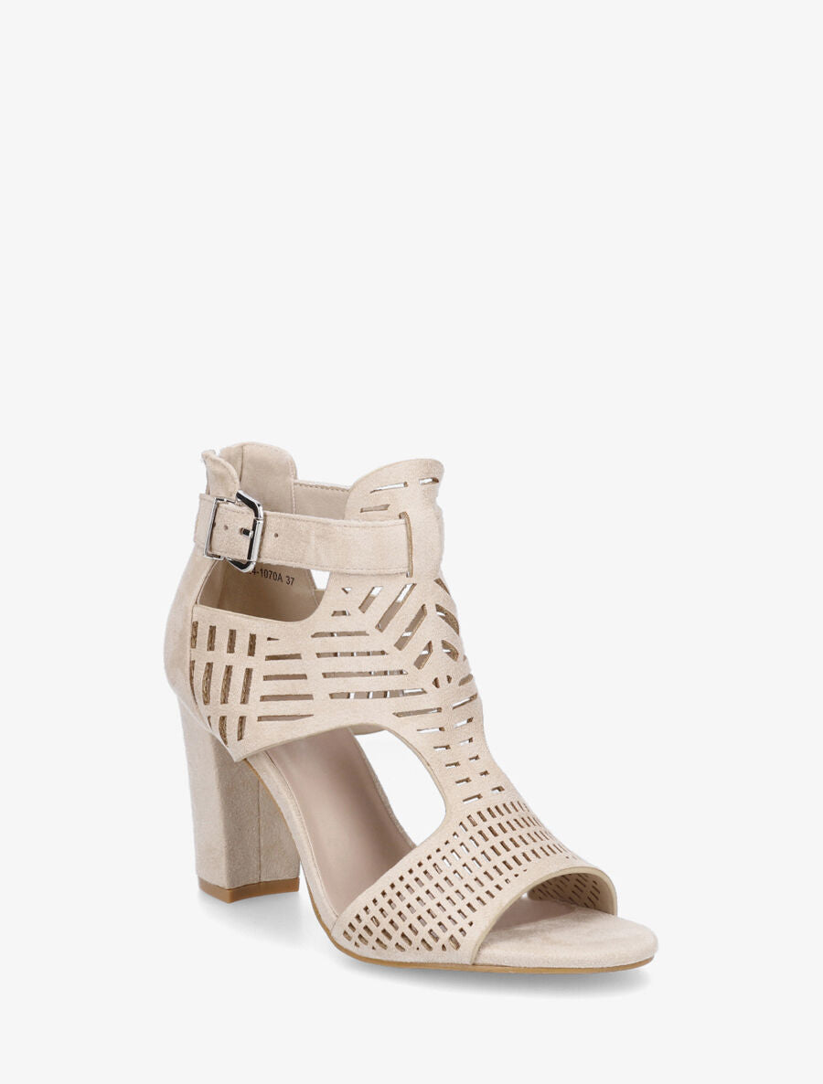 Sandales en suédine à talon - Beige - 2