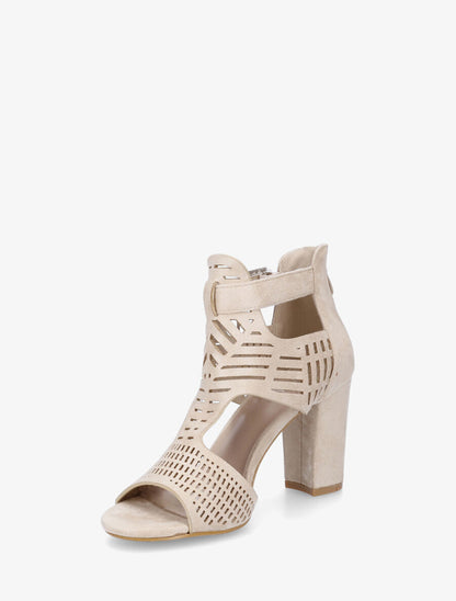 Sandales en suédine à talon - Beige - 3