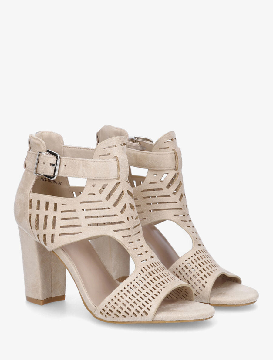 Sandales en suédine à talon - Beige - 4