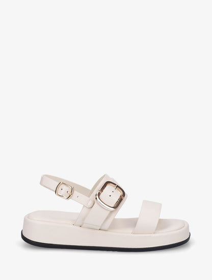 Nu-pieds uni en simili à double boucles - Écru - 1