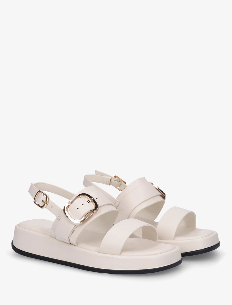 Nu-pieds uni en simili à double boucles - Écru - 4