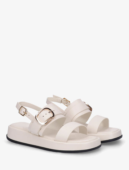 Nu-pieds uni en simili à double boucles - Écru - 4