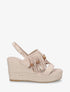 Sandales compensées à franges en suédine - Beige - 1
