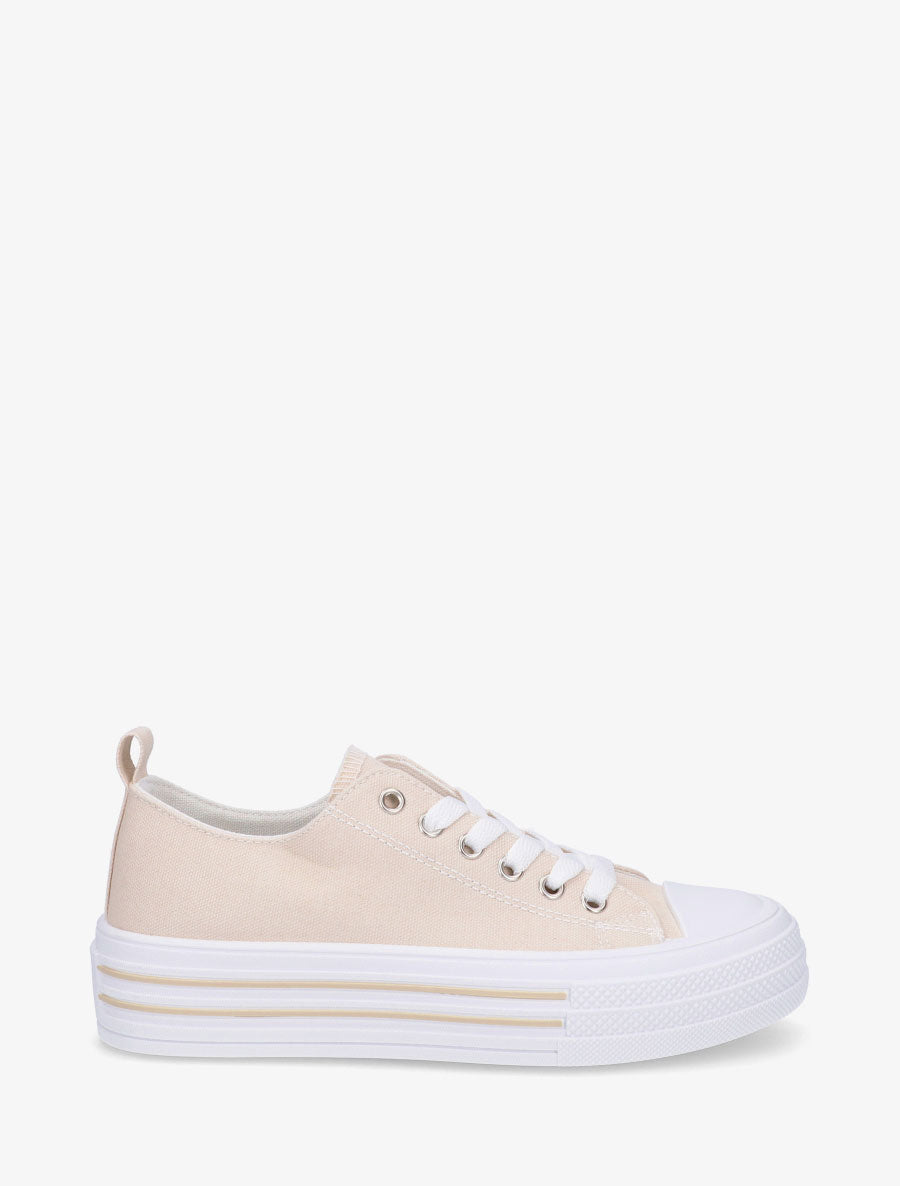 Tennis en tissu à semelle en gomme - Beige - 1