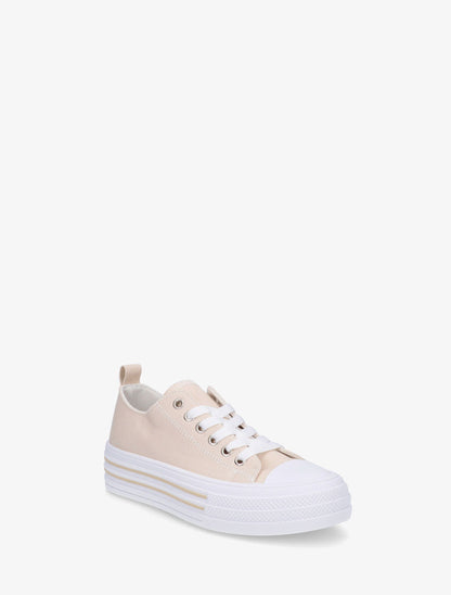 Tennis en tissu à semelle en gomme - Beige - 2