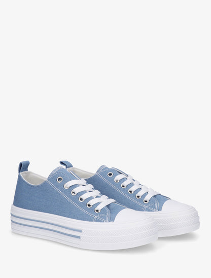 Tennis en tissu à semelle en gomme - Bleu denim - 4