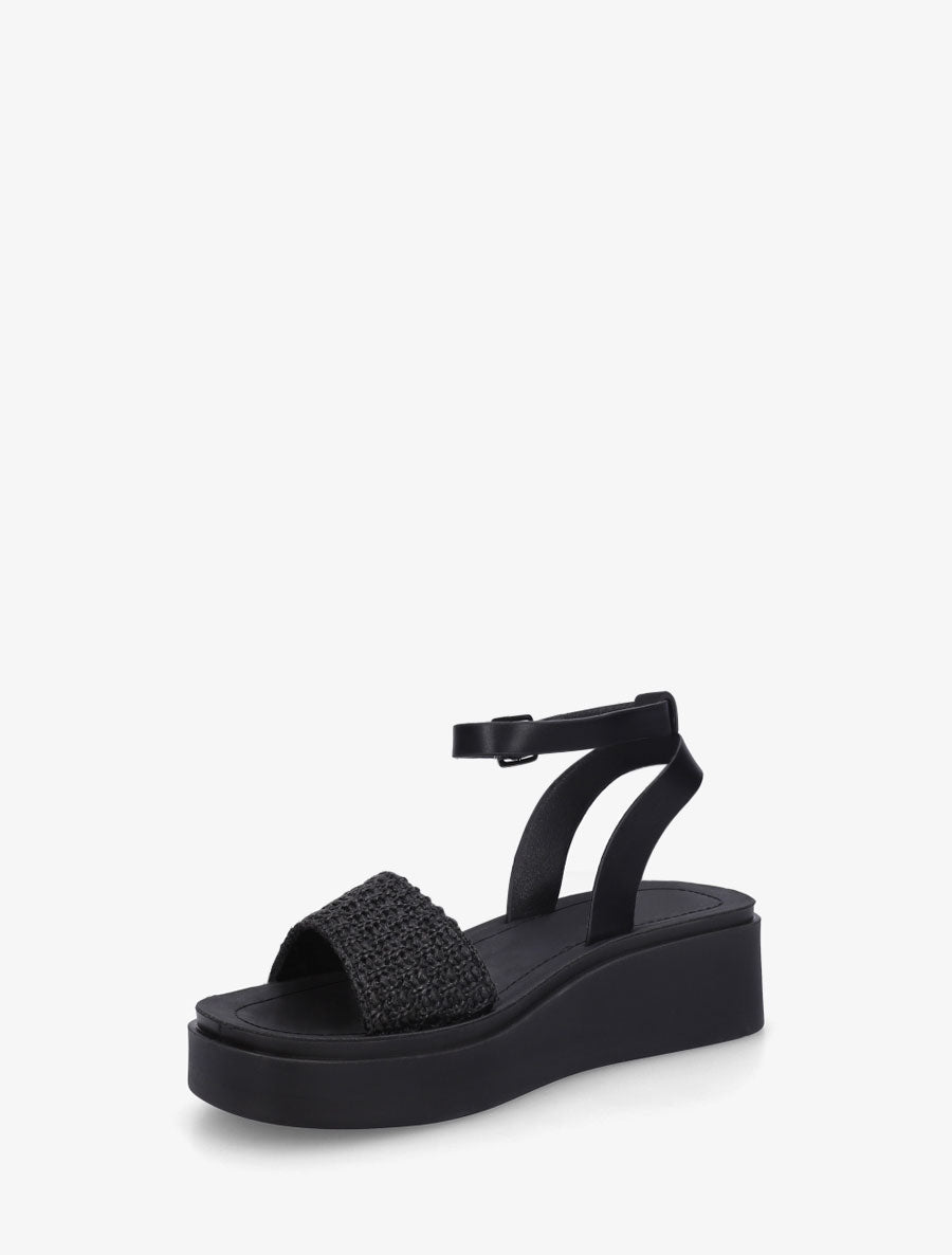 Sandales semi-compensées en raphia tressé - Noir - 3