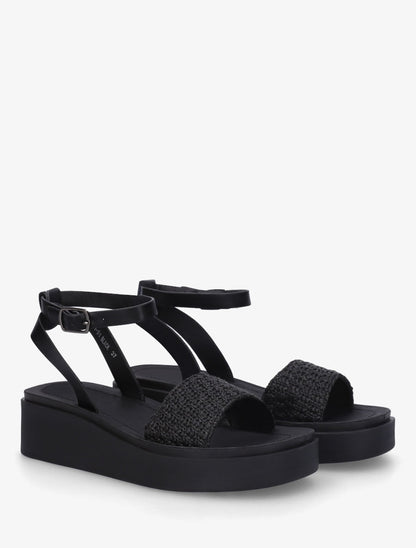 Sandales semi-compensées en raphia tressé - Noir - 4