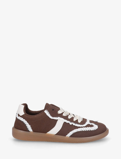 Sneakers en suédine à détail crochet - Marron - 1