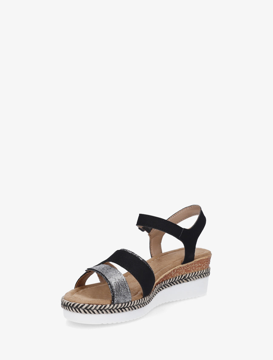 Sandales compensées bride fantaisie irisée - Noir - 3