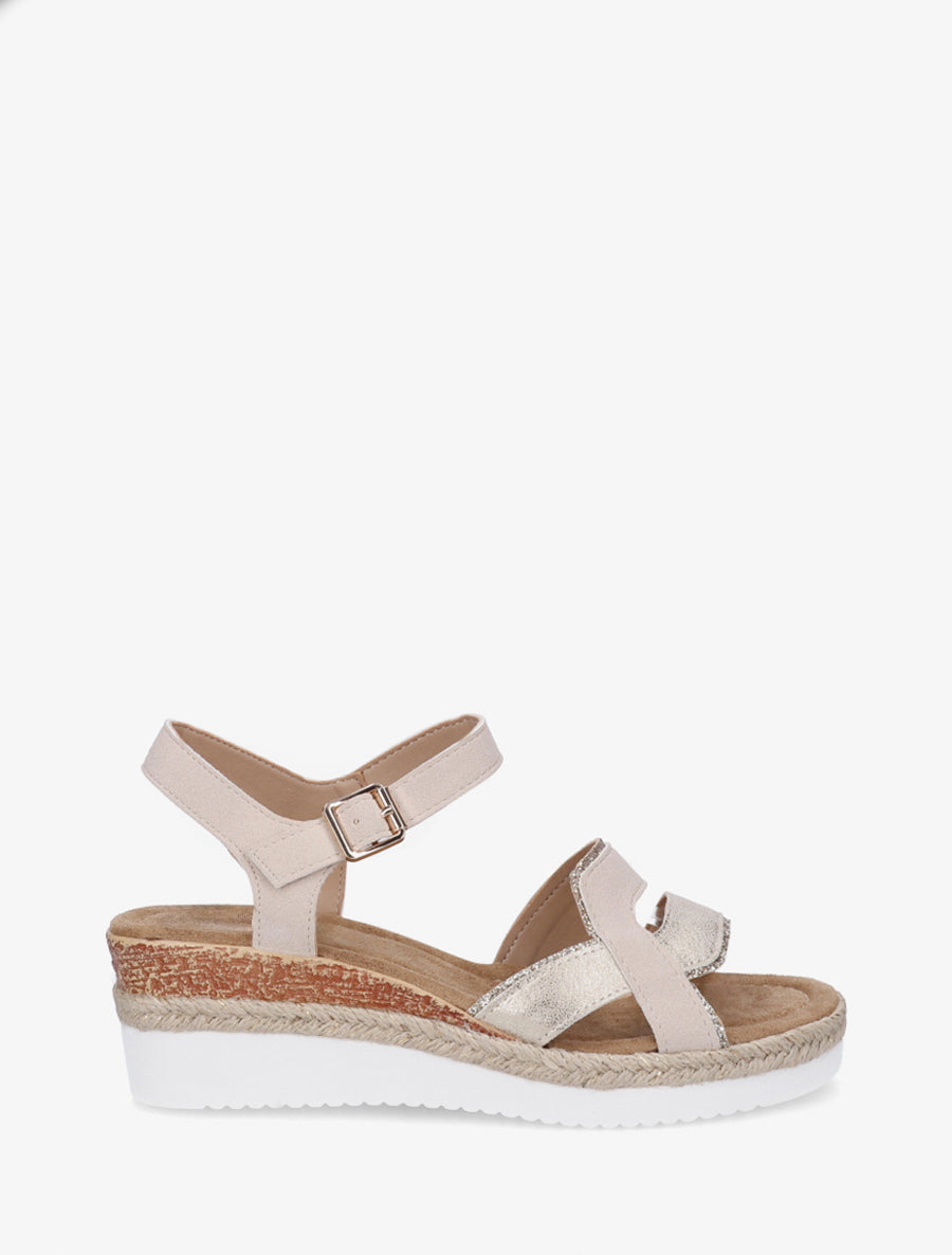 Sandales compensées bride fantaisie irisée - Beige - 1