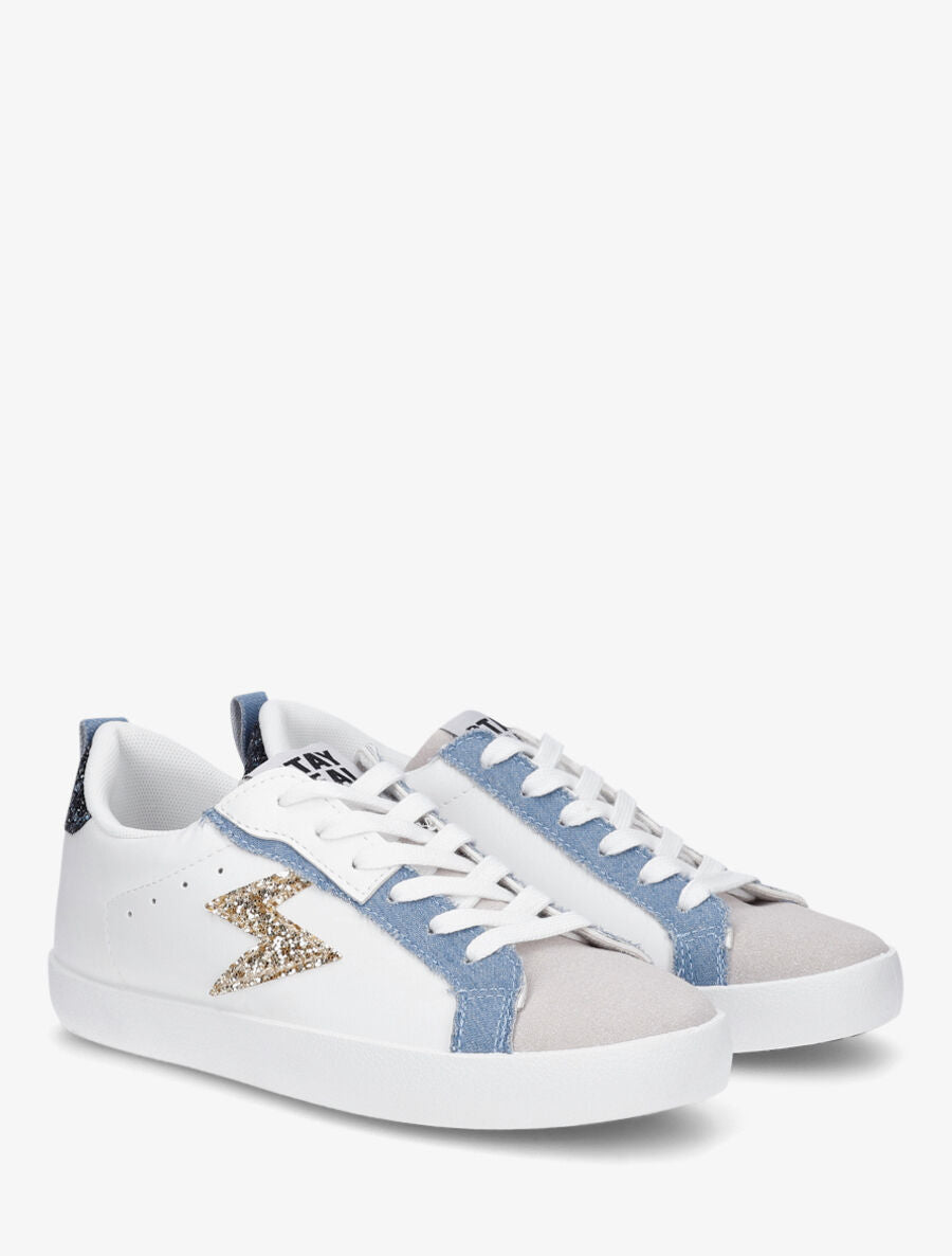 Baskets à motif éclair pailleté - Bleu denim - 4