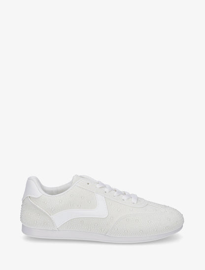 Sneakers effet nubuck à strass - Blanc - 1