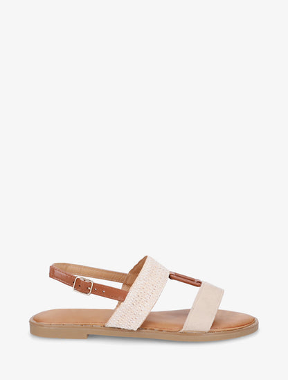 Nu-pieds bi-matière à bijou rectangle - Beige - 1