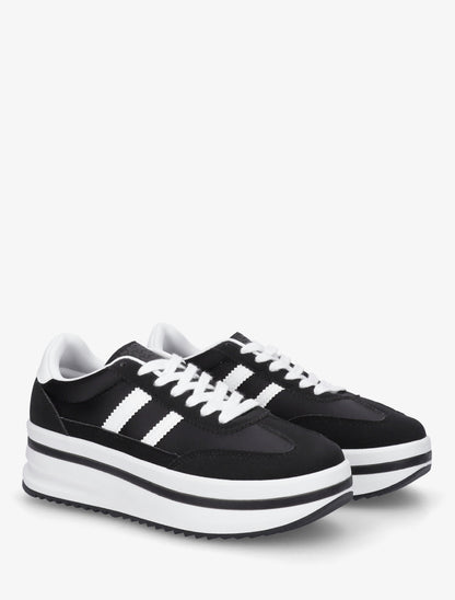 Sneakers à plateforme et empiècement effet nubuck - Noir - 4