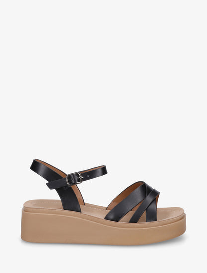 Sandales compensées à tour de cheville à boucle - Noir - 1