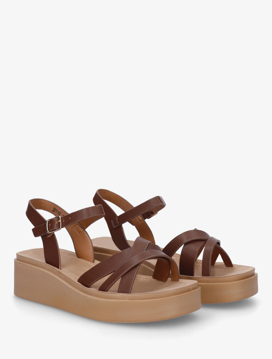Sandales compensées à tour de cheville à boucle - Marron - 4
