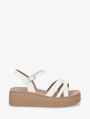 Keilsandalen mit Knöchelriemen und Schnalle - Weiß