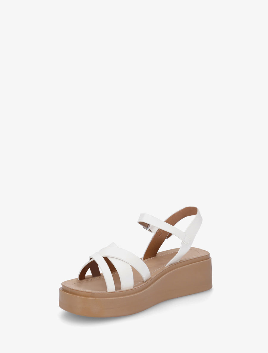 Sandales compensées à tour de cheville à boucle - Blanc - 3