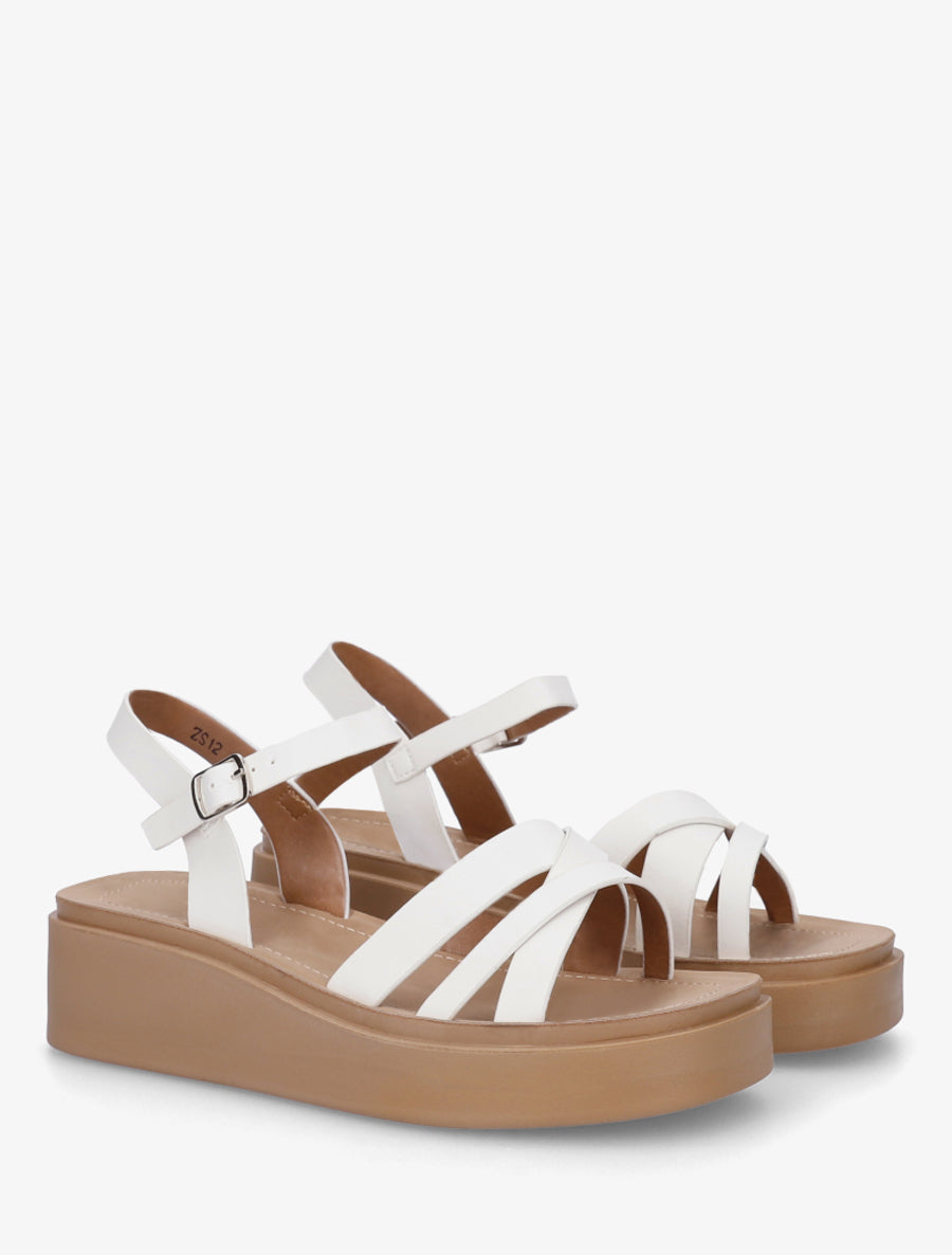 Sandales compensées à tour de cheville à boucle - Blanc - 4