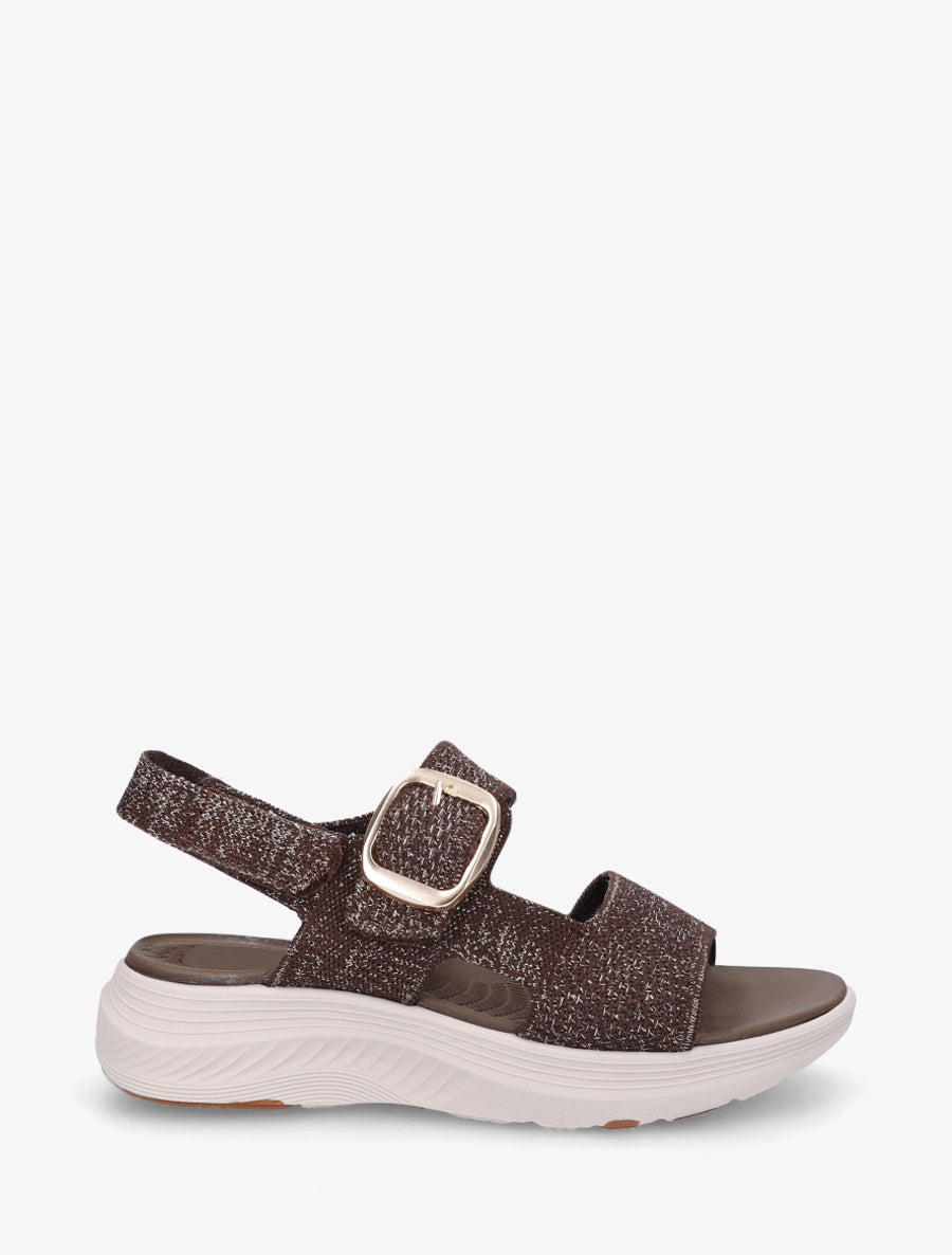 Sandales en tissu irisé à boucle et scratch - Marron - 1