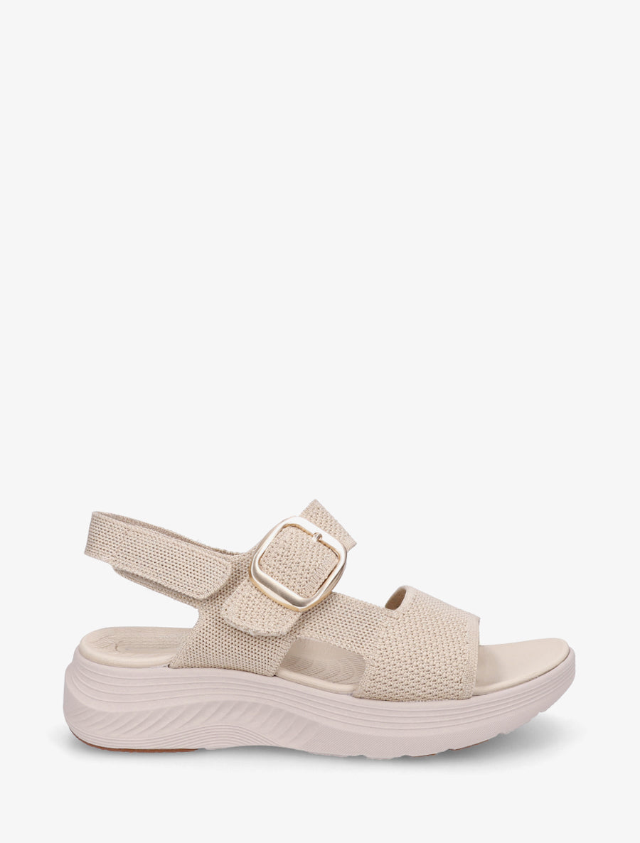 Sandales en tissu irisé à boucle et scratch - Beige - 1