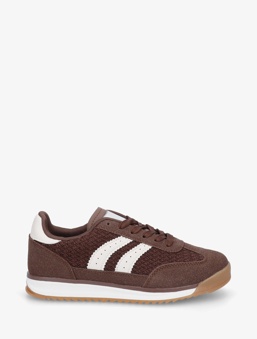 Flache Sneakers mit Streifen und kontrastierendem Fersenteil - Braun