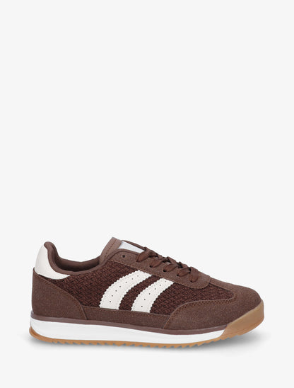 Flache Sneakers mit Streifen und kontrastierendem Fersenteil - Braun