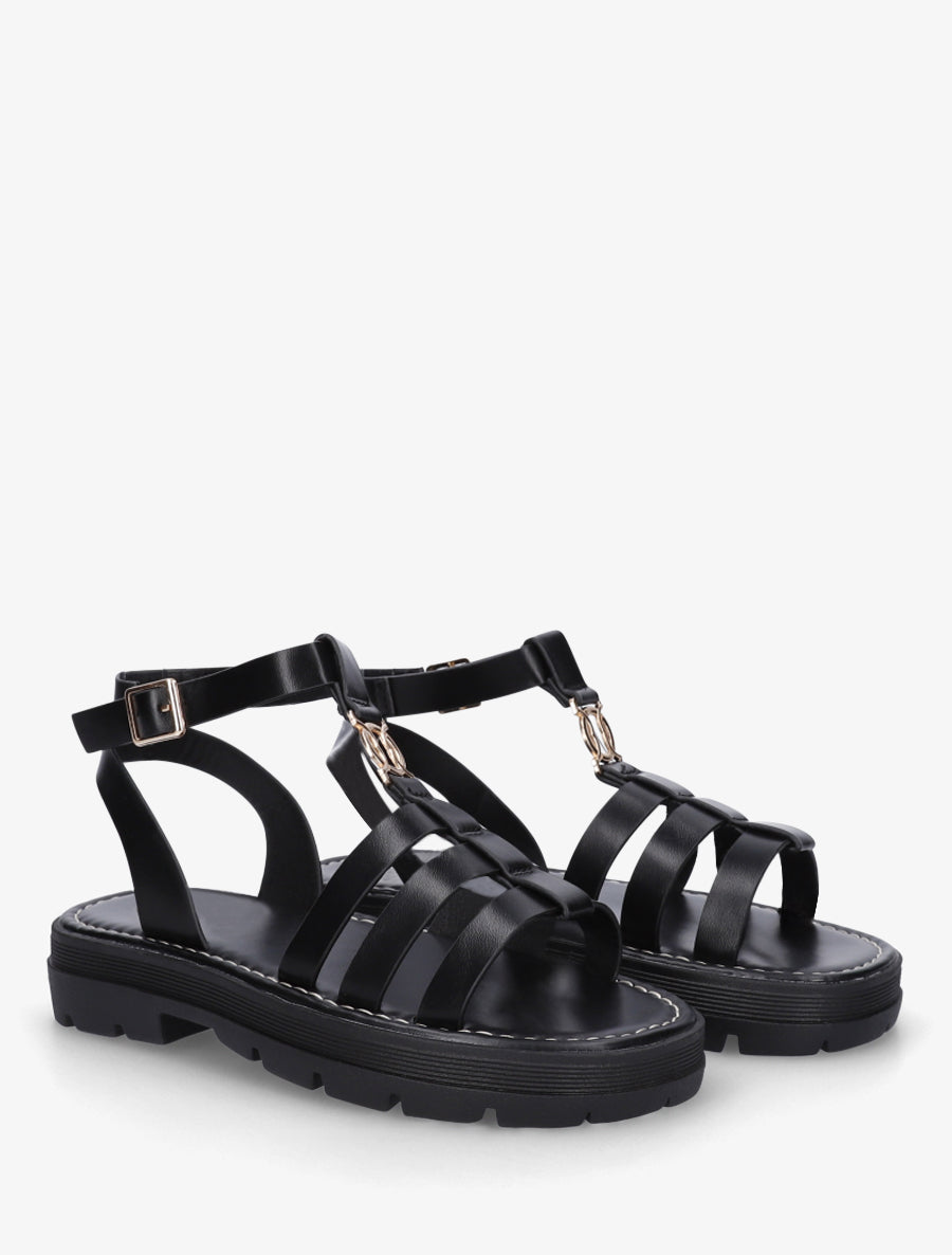 Sandales plates style spartiate - Noir - 4