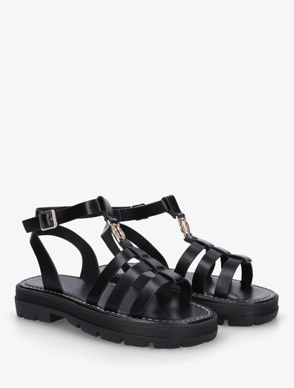 Sandales plates style spartiate - Noir - 4